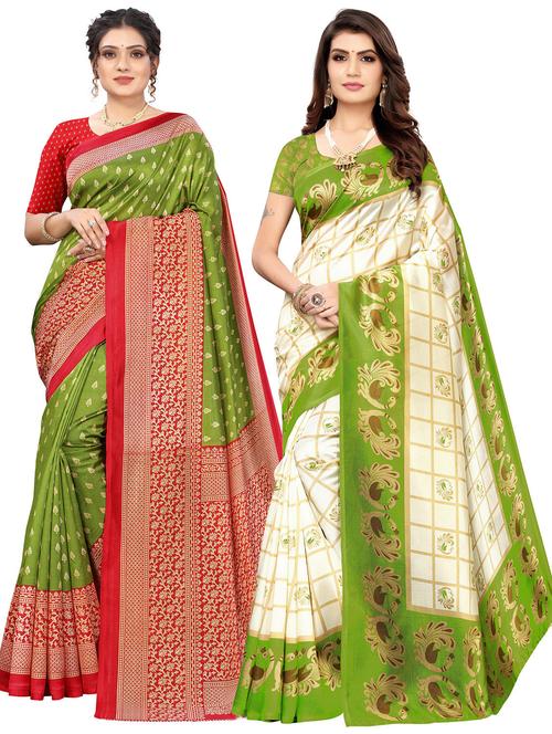pack of 2 self design combo saree with blouse - 20431974 - Very Small Image - 1