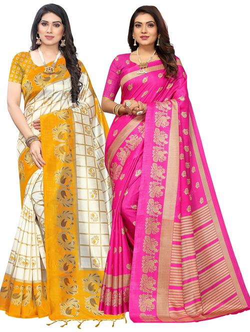 pack of 2 self design combo saree with blouse - 20431982 - Very Small Image - 1