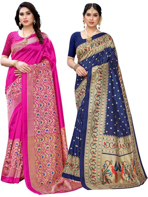 pack of 2 self design combo saree with blouse - 20432017 - Very Small Image - 1