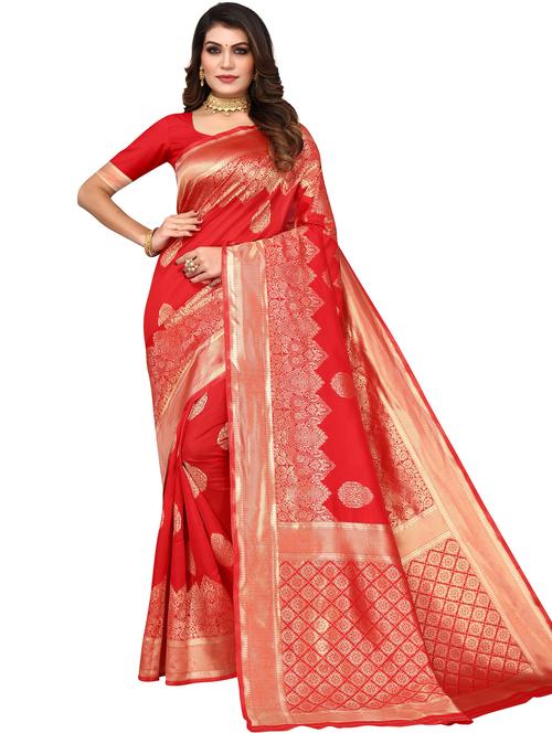 red self design kanjivaram saree with blouse - 20432043 - Very Small Image - 1
