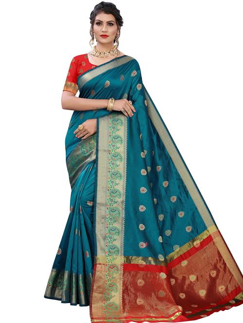women's self design teal colored saree - 20432158 - Very Small Image - 1