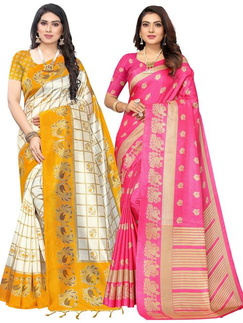 pack of 2 self design combo saree with blouse - 20432184 - Very Small Image - 1