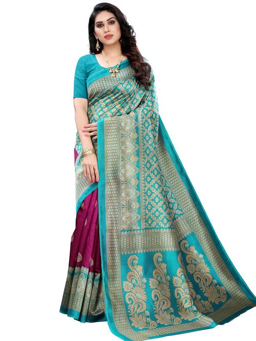 zari work self design half & half saree with blouse - 20432186 - Very Small Image - 1