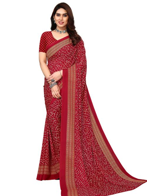 red georgette printed saree with blouse - 20432314 - Very Small Image - 1