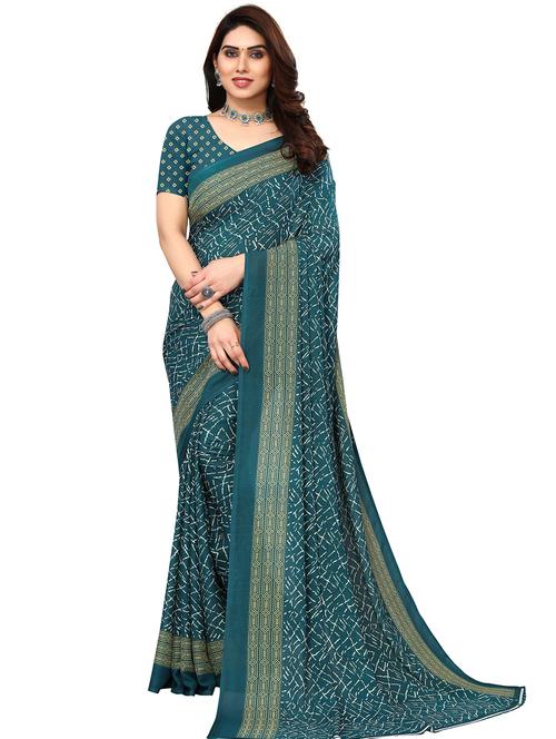 teal printed saree - 20432315 - Very Small Image - 1