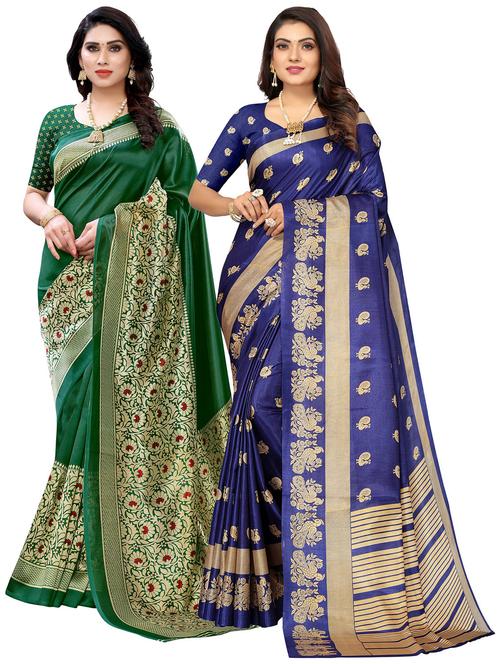 pack of 2 self design combo saree with blouse - 20432360 - Very Small Image - 1