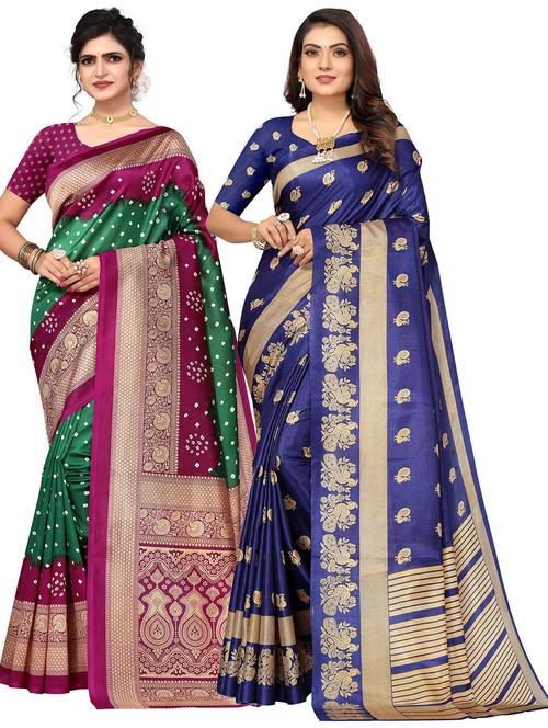 pack of 2 self design combo saree with blouse - 20432362 - Very Small Image - 1