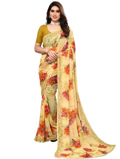 mellow yellow floral printed saree - 20432375 - Very Small Image - 1