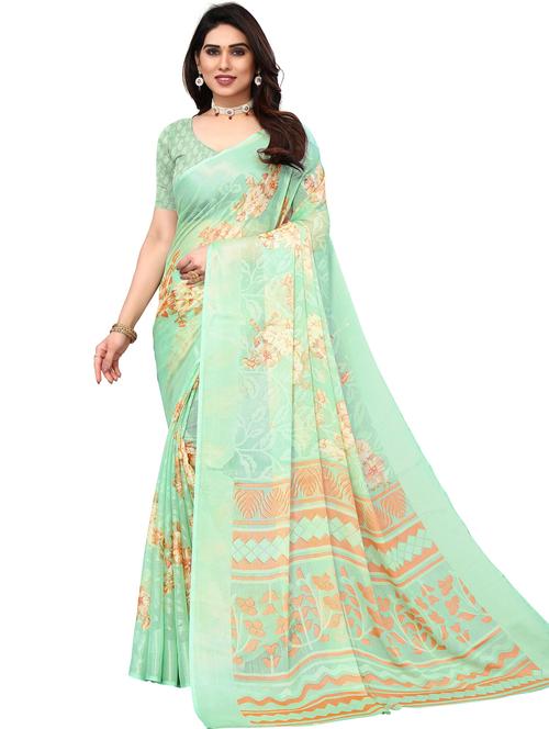 women's floral neon colored saree with blouse - 20432376 - Very Small Image - 1