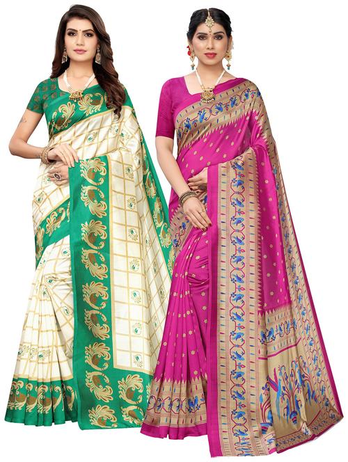 pack of 2 self design combo saree with blouse - 20432414 - Very Small Image - 1