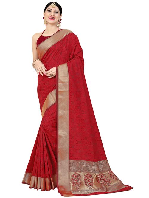 red printed bordered saree - 20432425 - Very Small Image - 1
