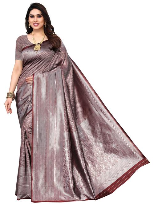 brown self design kanjivaram saree with blouse - 20432431 - Very Small Image - 1