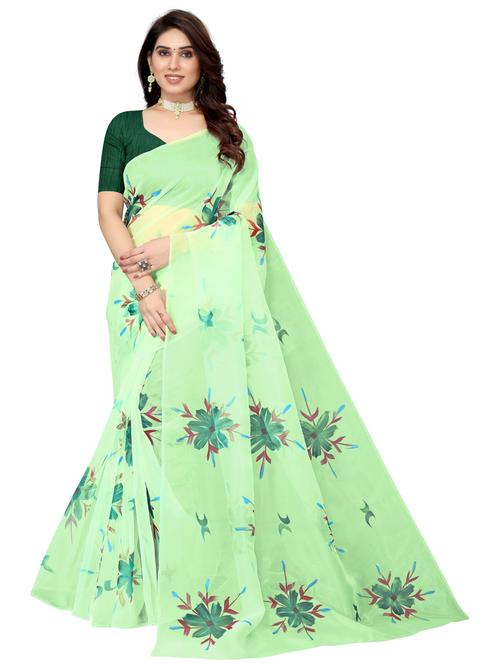 green floral printed saree with blouse - 20432441 - Very Small Image - 1