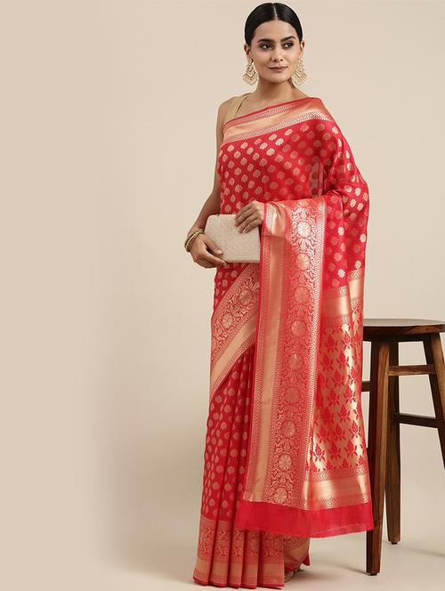 red self design banarasi saree with blouse - 20432449 - Very Small Image - 1