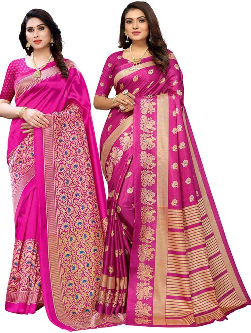 pack of 2 self design saree with blouse - 20432497 - Very Small Image - 1