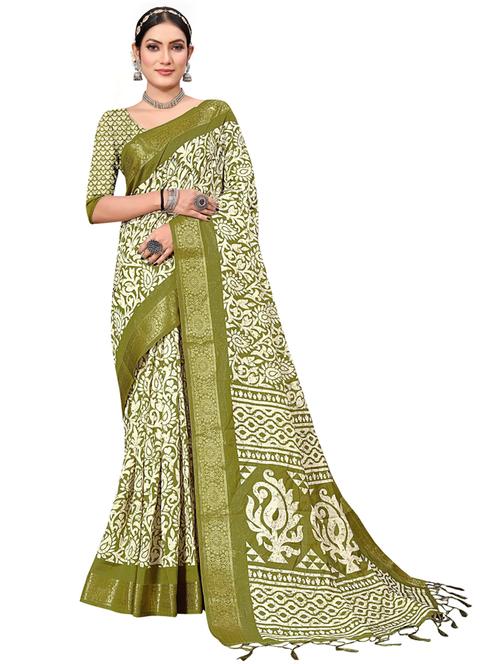 olive printed saree with blouse - 20432571 - Very Small Image - 1