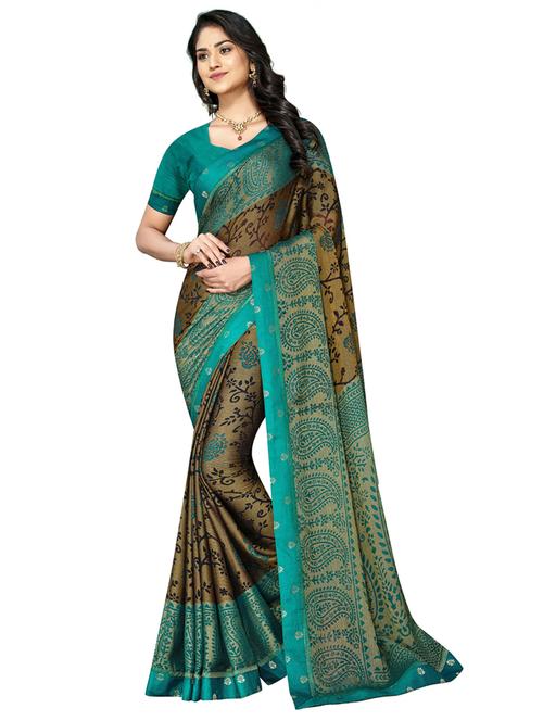 olive green printed saree - 20432628 - Very Small Image - 1