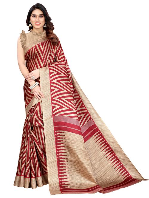 maroon chevron printed saree with blouse - 20432732 - Very Small Image - 1