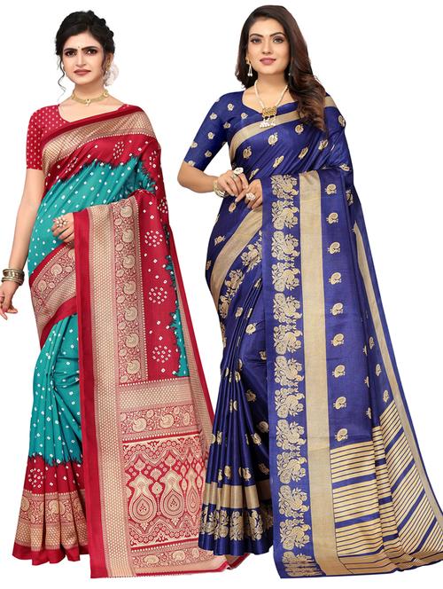 pack of 2 self design saree with blouse - 20432752 - Very Small Image - 1
