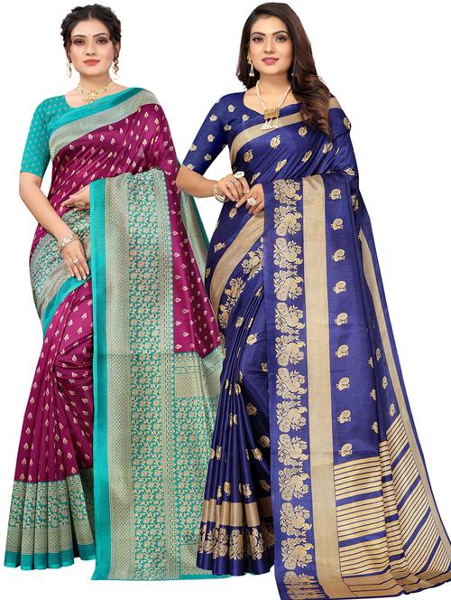 pack of 2 self design saree with blouse - 20432756 - Very Small Image - 1