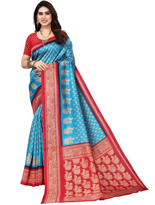 women light blue printed bordered saree with blouse - 20432778 - Very Small Image - 1