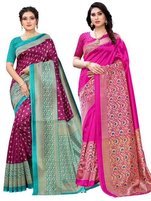 pack of 2 self design saree with blouse - 20432817 - Very Small Image - 1
