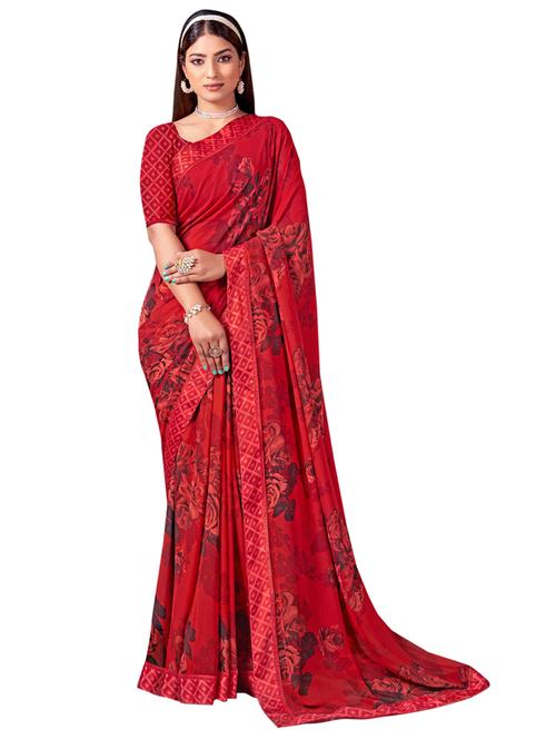 red floral printed saree with blouse - 20432828 - Very Small Image - 1
