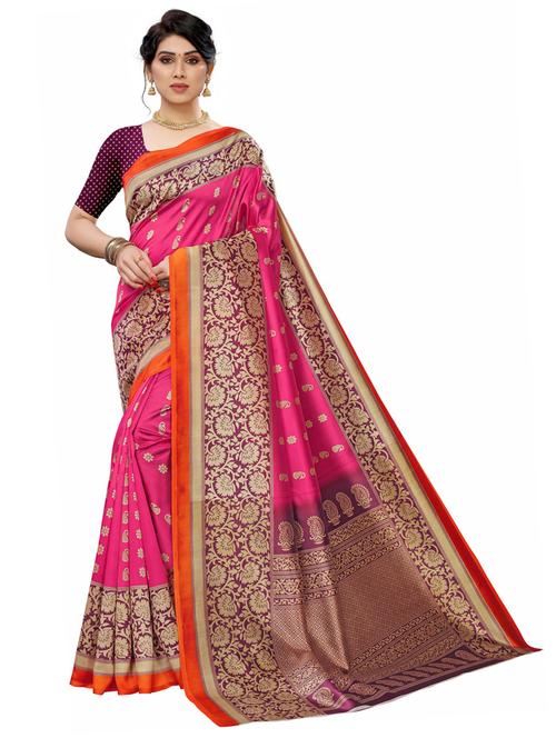 pink art silk printed saree with blouse - 20432830 - Very Small Image - 1