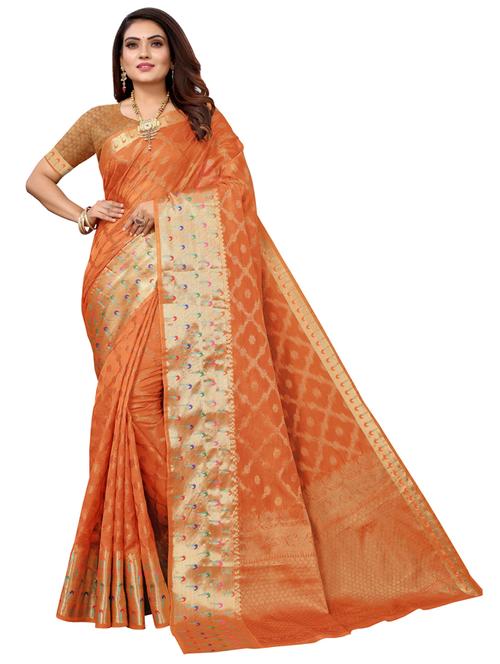 orange self design banarasi saree - 20432933 - Very Small Image - 1
