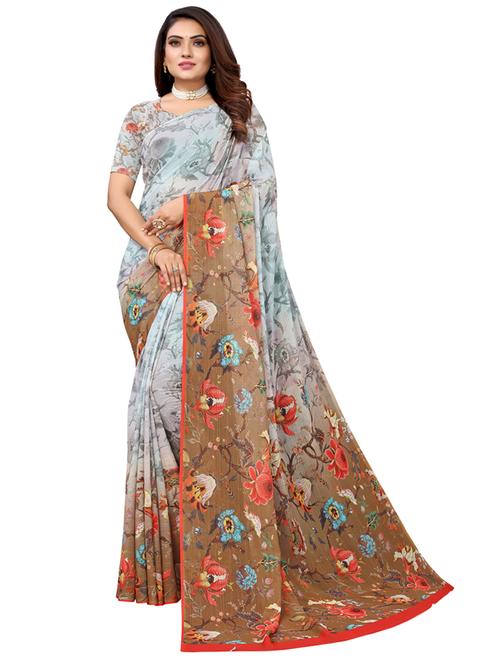 multi colored floral printed saree with blouse - 20432939 - Very Small Image - 1