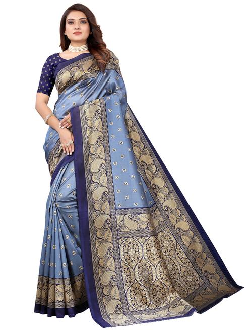 grey art silk printed saree with blouse - 20432952 - Very Small Image - 1