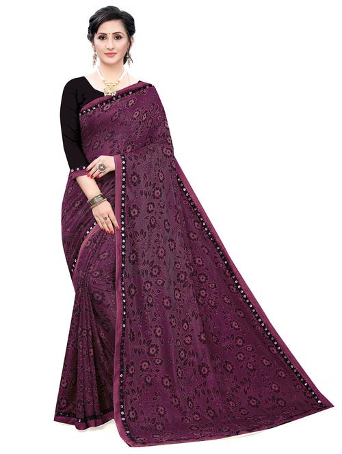 purple floral printed saree with blouse - 20433106 - Very Small Image - 1