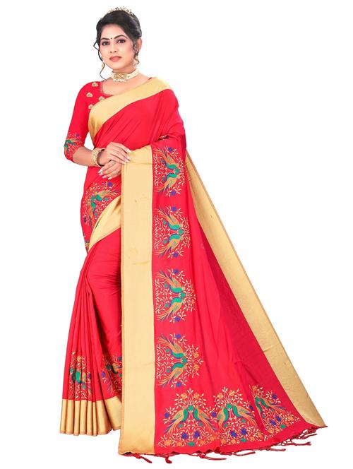 women red embroidered saree with blouse - 20433195 - Very Small Image - 1