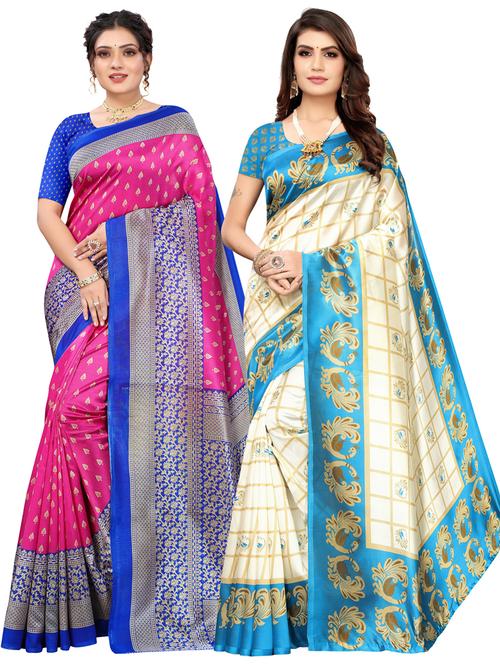 pack of 2 self design combo saree with blouse - 20433249 - Very Small Image - 1