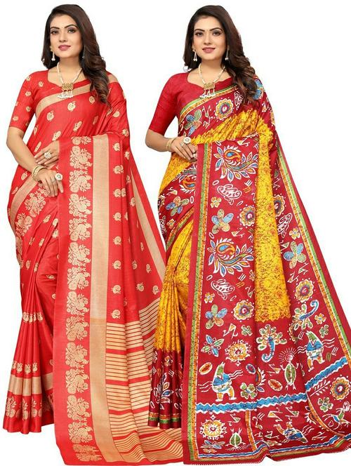 pack of 2 self design combo saree with blouse - 20433337 - Very Small Image - 1