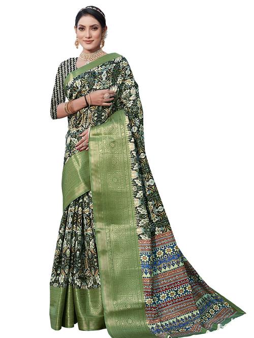 tropical printed saree with zari border with blouse - 20433340 - Very Small Image - 1