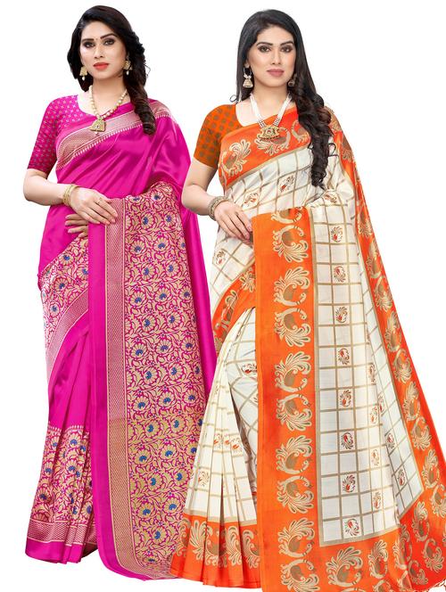 pack of 2 self design combo saree with blouse - 20433384 - Very Small Image - 1