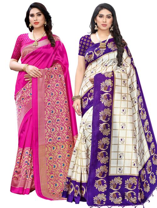pack of 2 self design combo saree with blouse - 20433406 - Very Small Image - 1