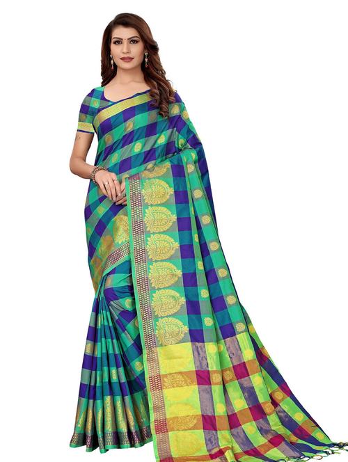 women's checks multi colored saree - 20433513 - Very Small Image - 1