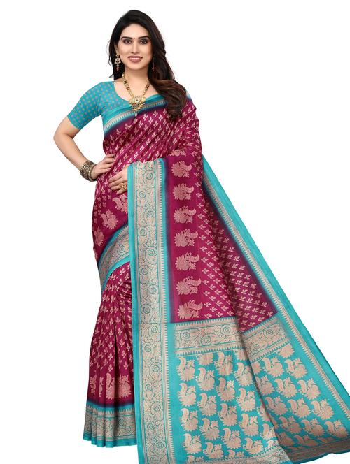 contrast border printed saree with blouse - 20433623 - Very Small Image - 1