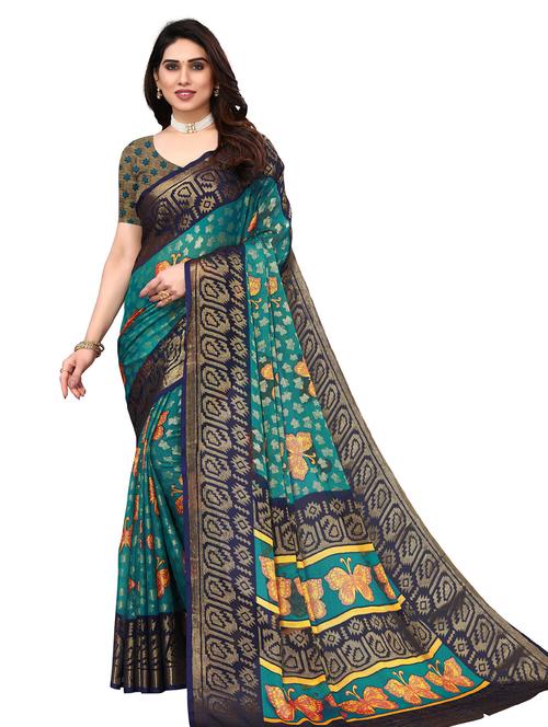 teal brasso work saree with blouse - 20433728 - Very Small Image - 1