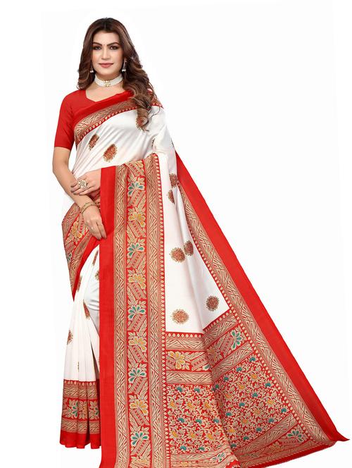 contrast zari border printed saree with blouse - 20433842 - Very Small Image - 1