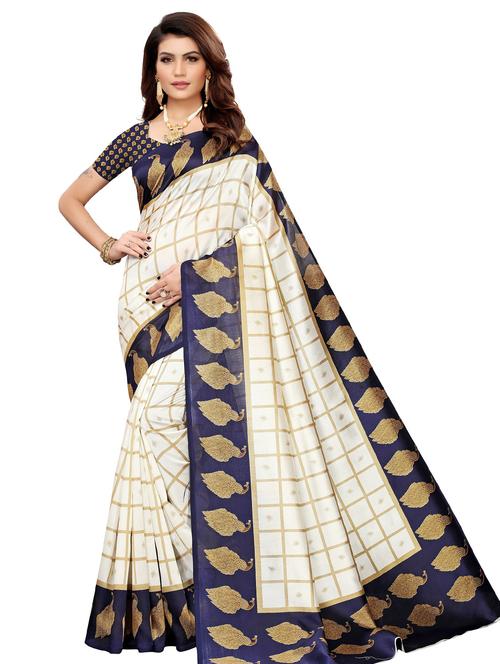 contrast border check printed saree - 20433844 - Very Small Image - 1