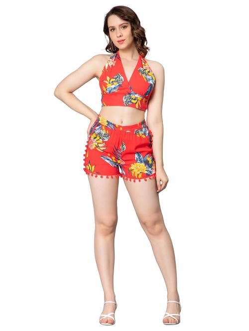 red floral print top and shorts co-ord set - 20433930 - Very Small Image - 1