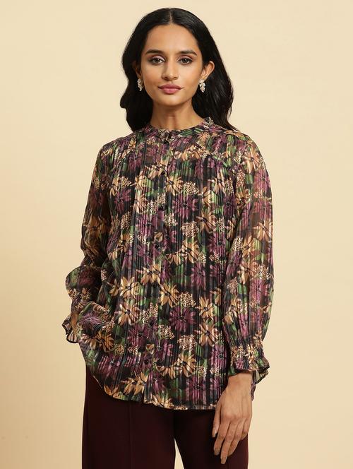 women mandarin neck floral printed regular top - 20434213 - Very Small Image - 1