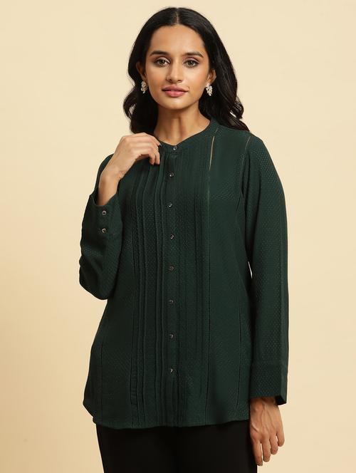 women mandarin neck self design regular top - 20434214 - Very Small Image - 1
