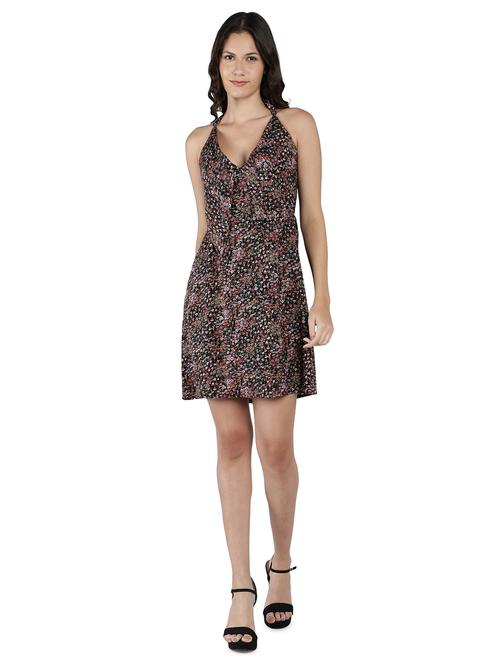 black floral print a-line dress - 20434298 - Very Small Image - 1