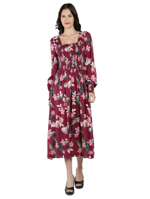 maroon tropical print fit & flare dress - 20434327 - Very Small Image - 1
