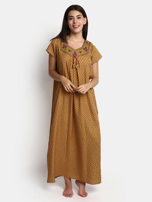 women brown floral printed nighty - 20435719 - Very Small Image - 1