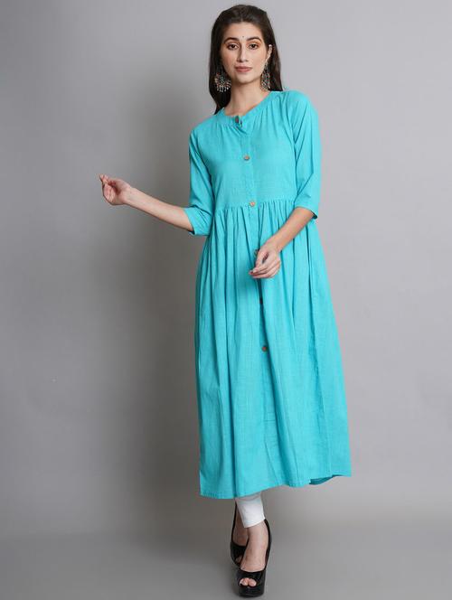 women light blue mandarin neck flared kurta - 20442648 - Very Small Image - 1